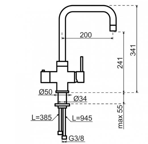 selsiuz-kraan-chroom-haaks-single-boiler-tekening