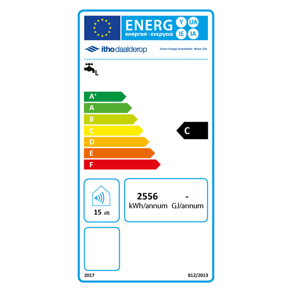 Energielabel van een Smart-upp boiler 120 liter