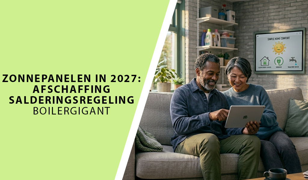 Zonnepanelen in 2027: afschaffing salderingsregeling Man en vrouw lachend op de bank, oplossing afschaffing salderingsregeling