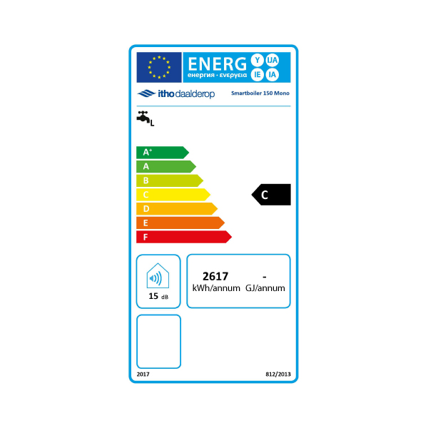 Energielabel van een slimme 150 liter Mono boiler