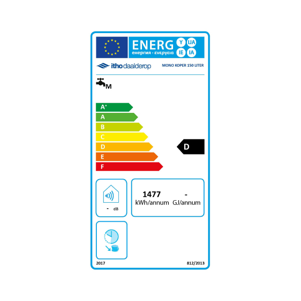 Energielabel van Itho Daalderop elektrische boiler 150 liter