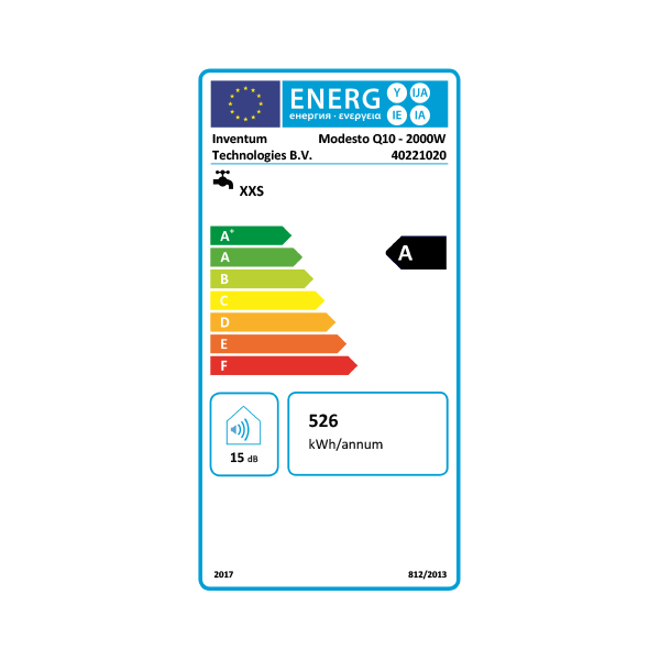 Energielabel van een close in plintboiler 10 liter van Inventum