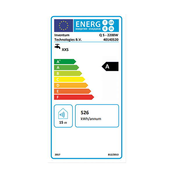 Energielabel van een close in plintboiler 5 liter Inventum