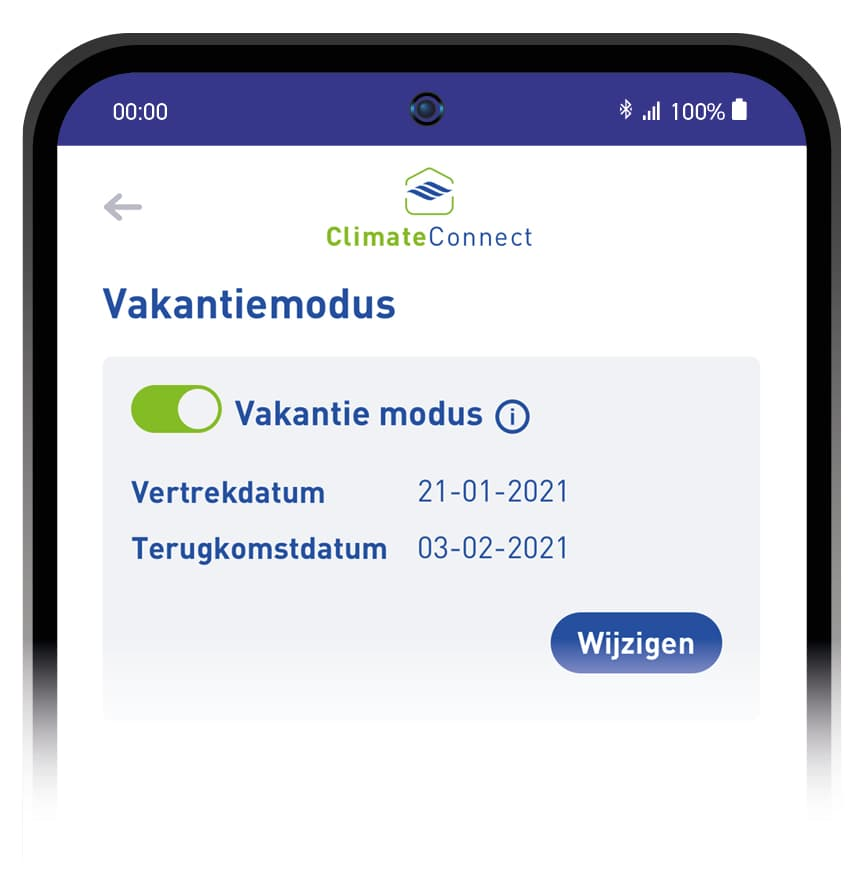 Vakantiemodus Climate Connect-app Itho Daalderop